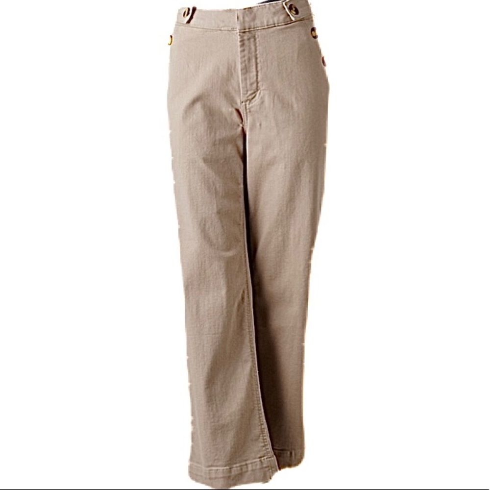 Crop Wide-Leg Tan Jeans w/ Side Pocket Buttons